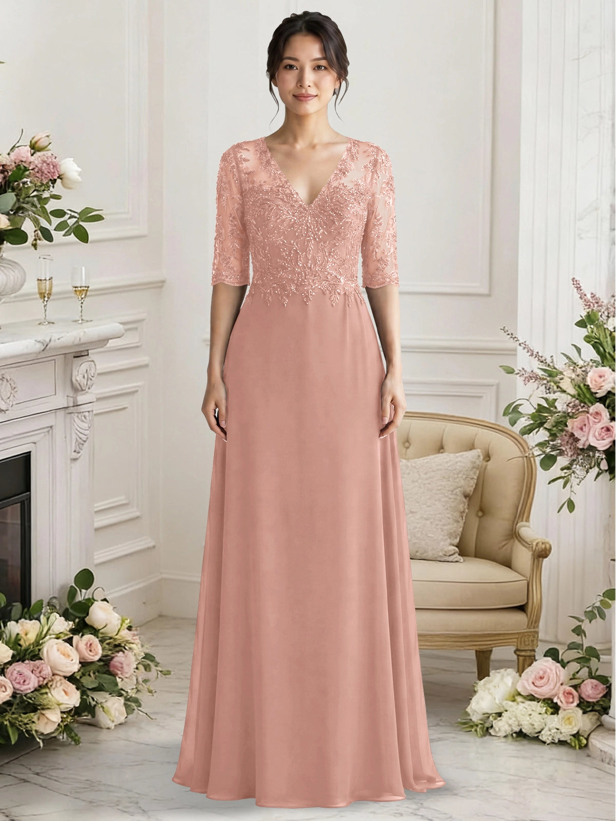 Lace Mother of the Bride Dress with Half Sleeves