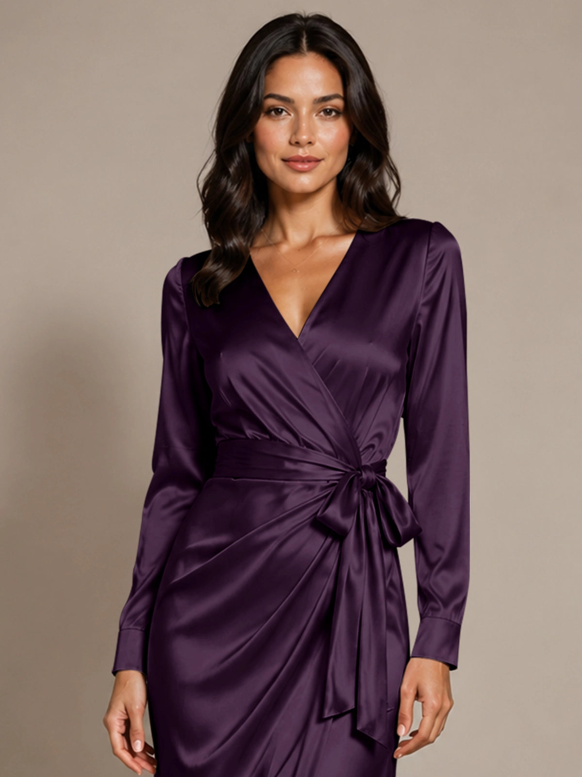 Silk-like Mother of the Bride Dress with Self-Tie Sash 