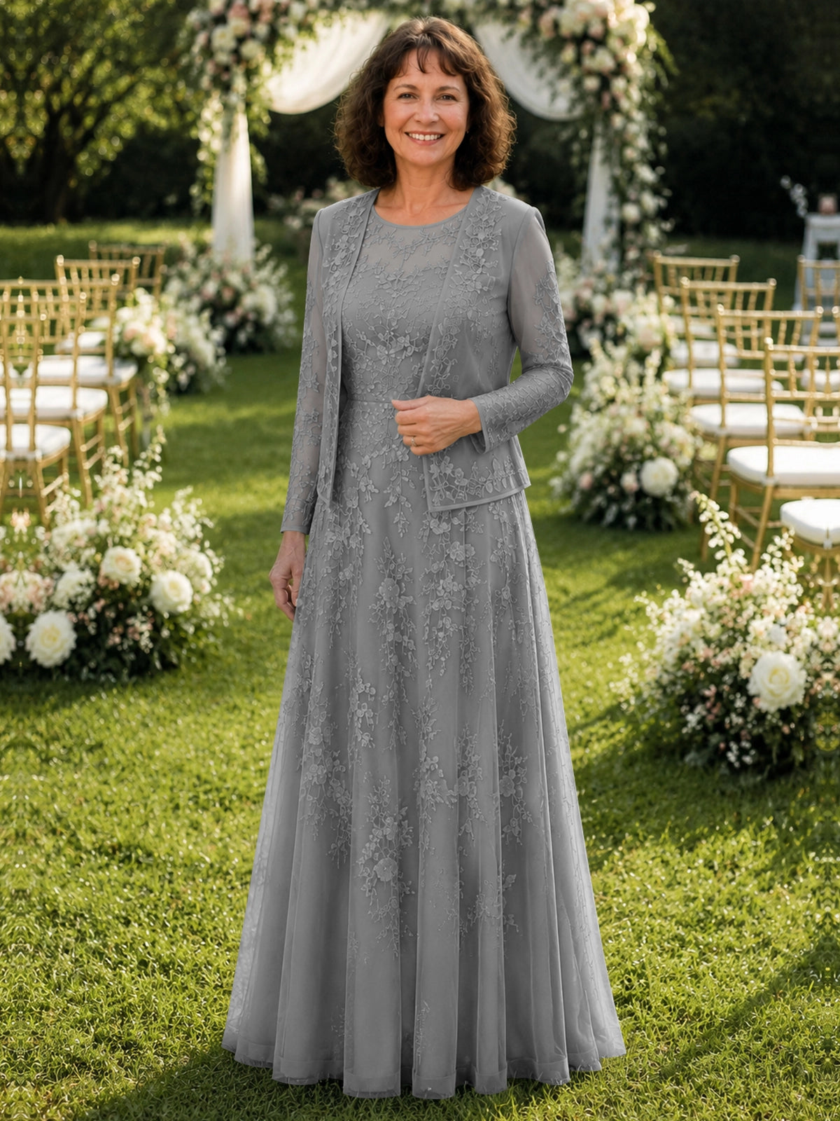 A-line Mother of the Bride Dress with Lace 