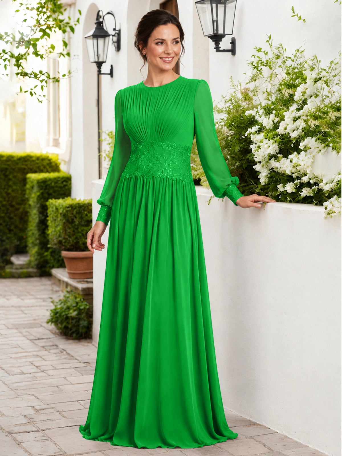 Chiffon Mother of the Bride Dress with Jewel Neckline 