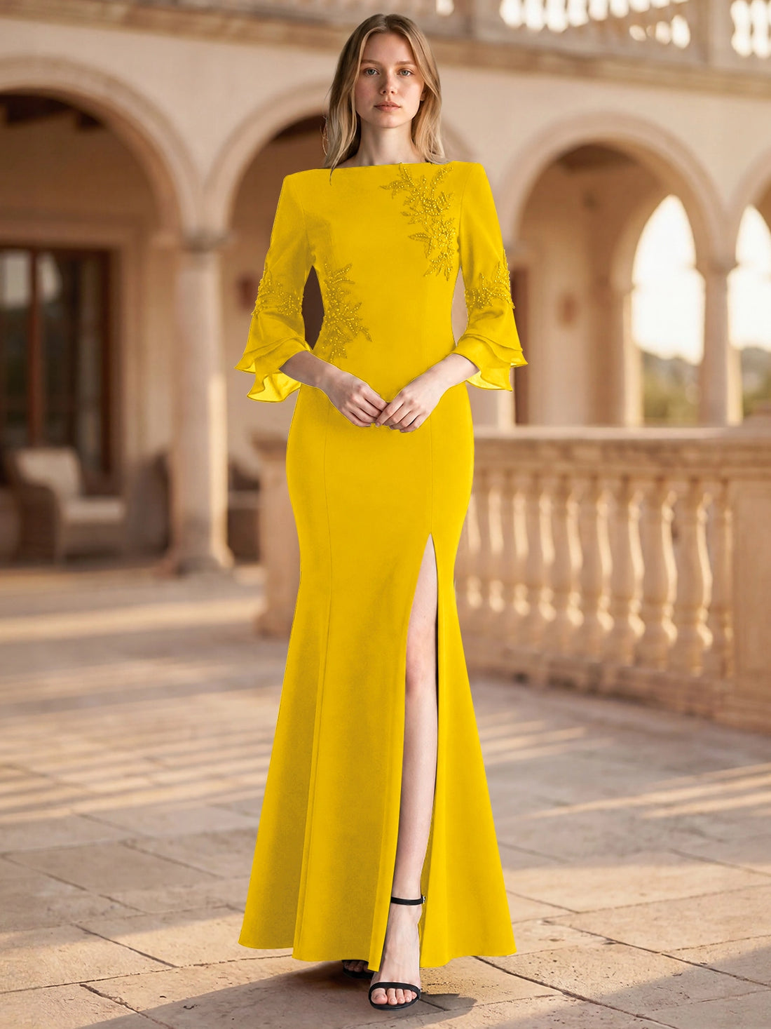 Chiffon Mother of the Bride Dress with 3/4 Sleeves