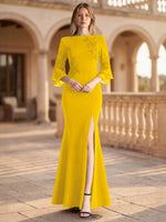 Chiffon Mother of the Bride Dress with 3/4 Sleeves
