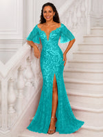 Mermaid Mother of the Bride Dress with V-neck 
