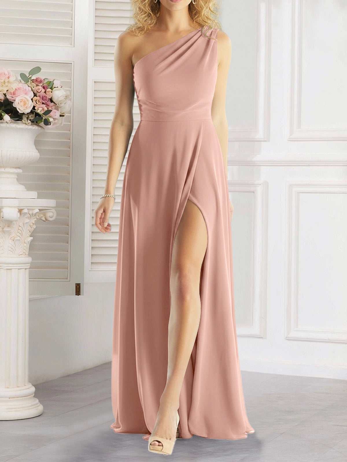 One-Shoulder Bridesmaid Dress with Slit