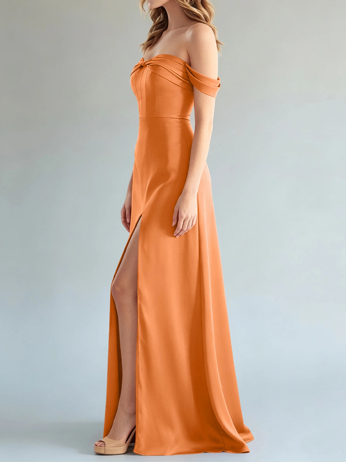Off-the-Shoulder Slit Bridesmaid Dress 