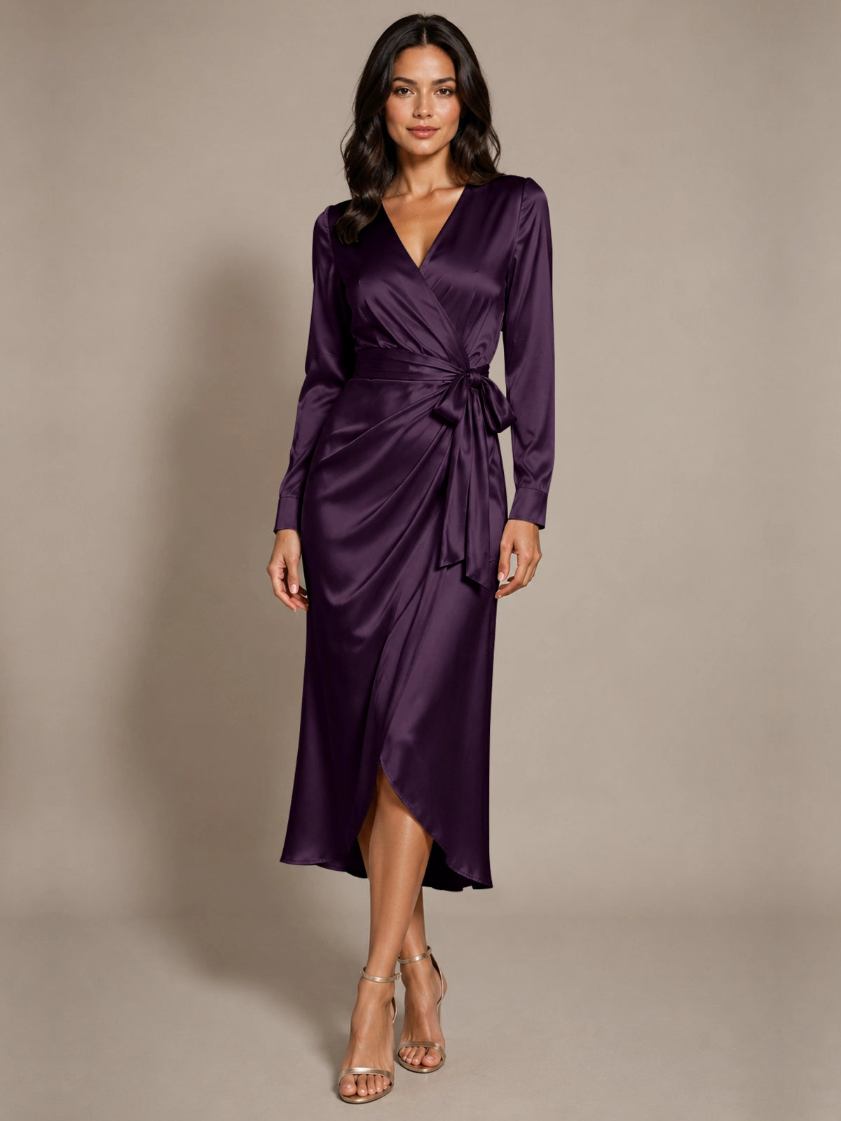 Silk-like Mother of the Bride Dress with Self-Tie Sash 