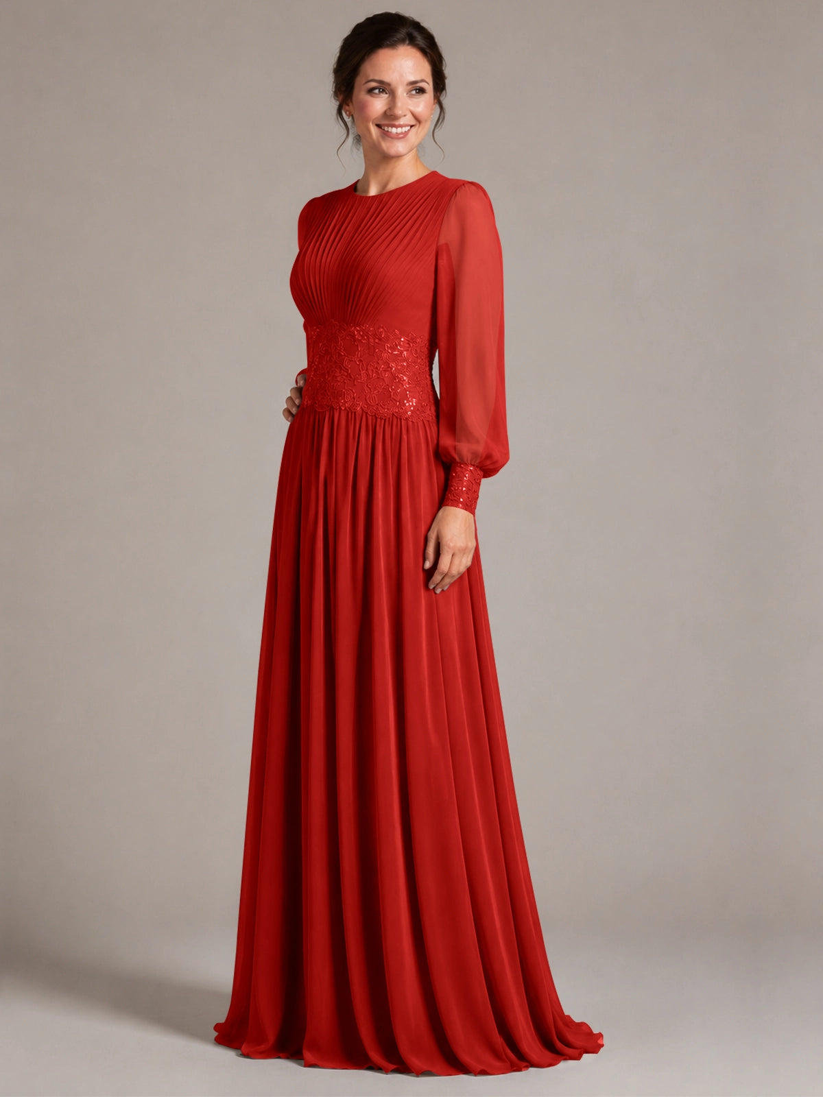 Chiffon Mother of the Bride Dress with Jewel Neckline 