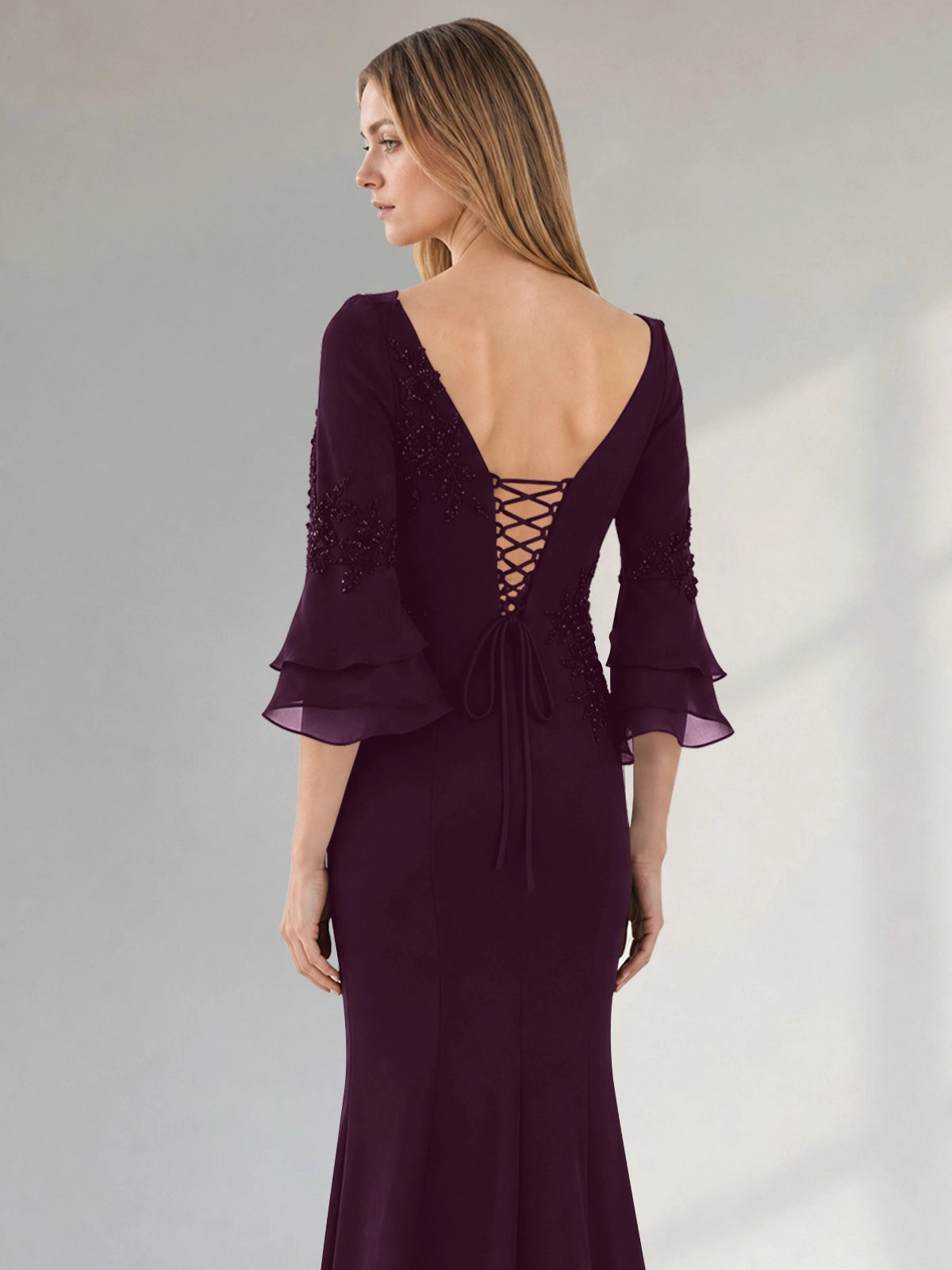 Chiffon Mother of the Bride Dress with 3/4 Sleeves
