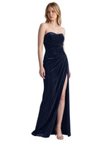 Velvet Prom Dress with Beaded Applique 