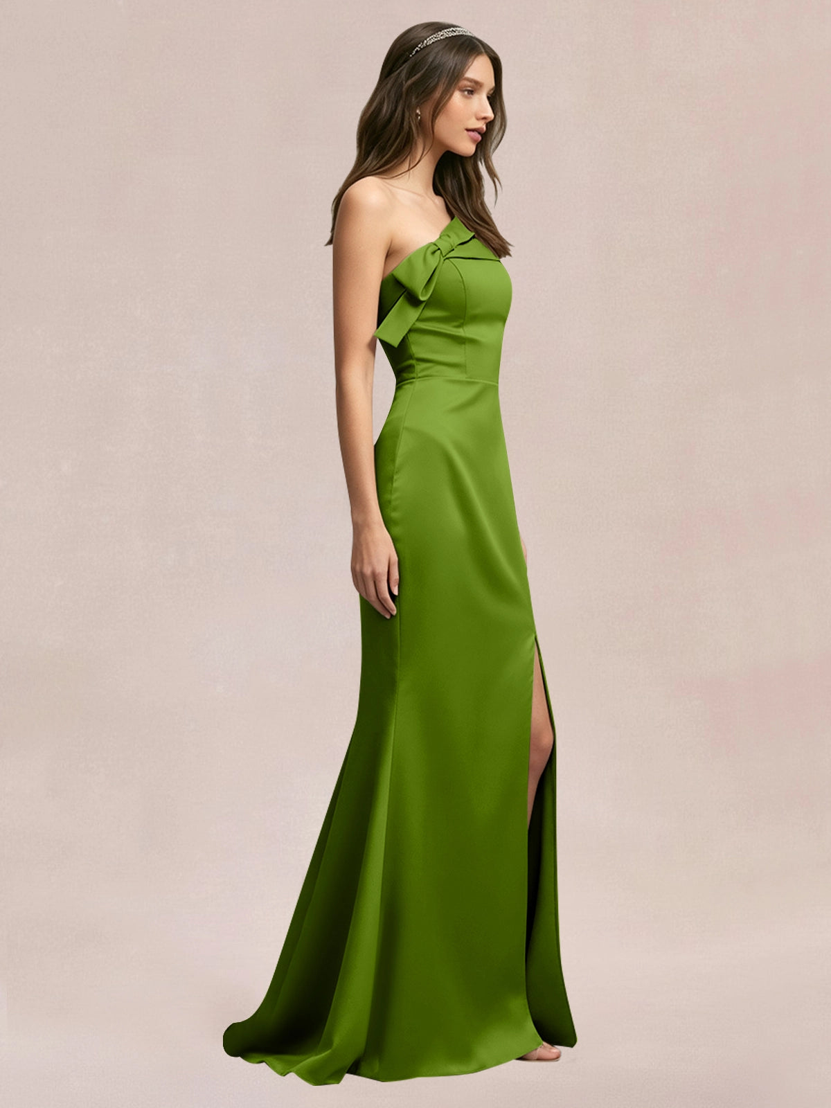 Satin Bow Accent Bridesmaid Dress 