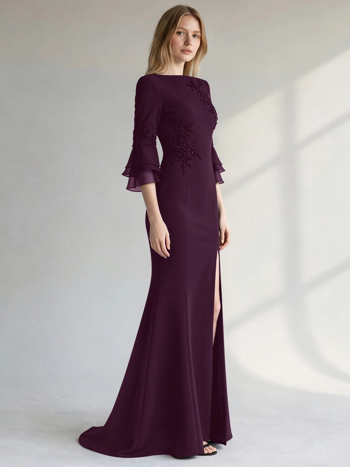 Chiffon Mother of the Bride Dress with 3/4 Sleeves