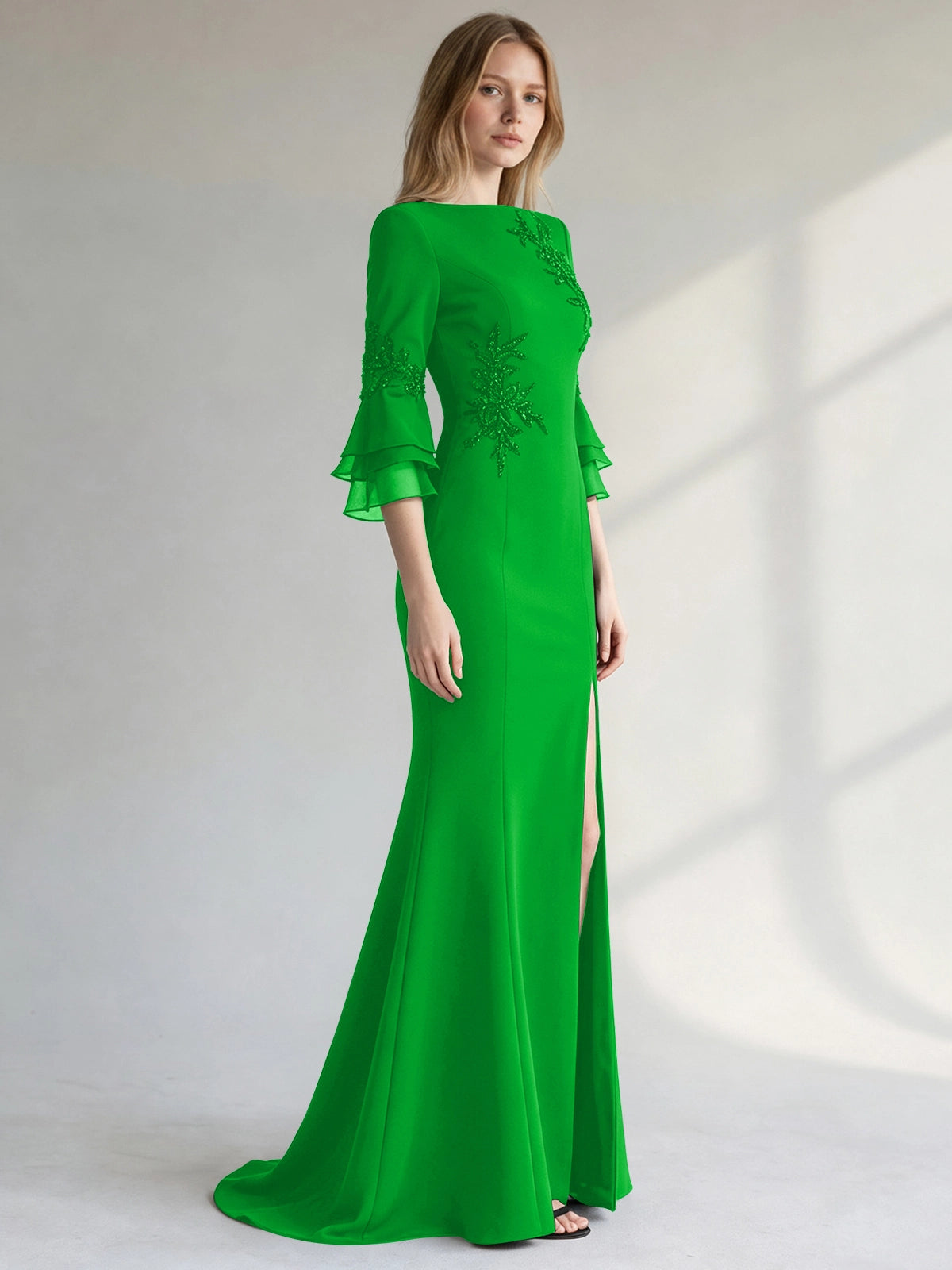 Chiffon Mother of the Bride Dress with 3/4 Sleeves