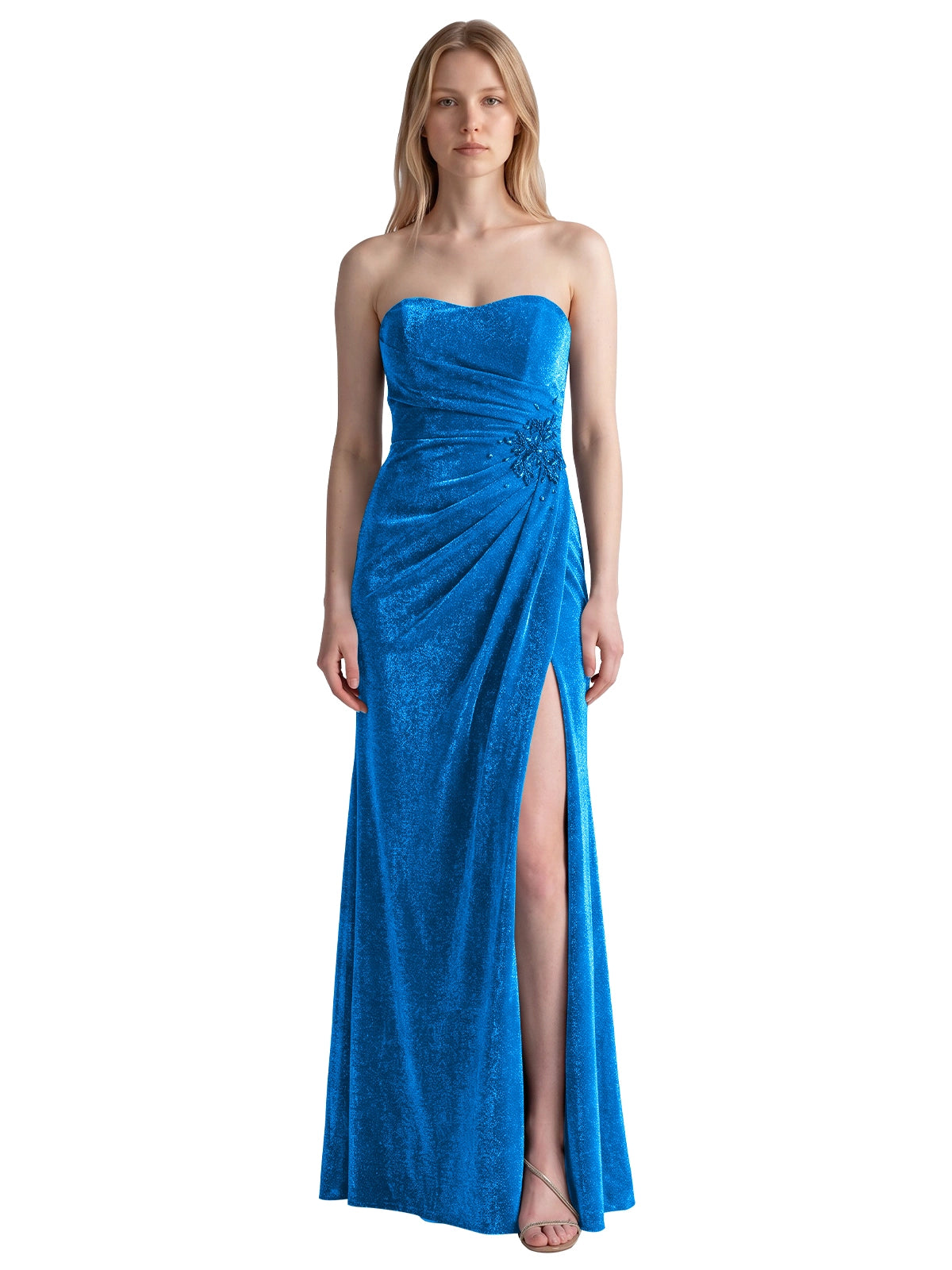Velvet Prom Dress with Beaded Applique 