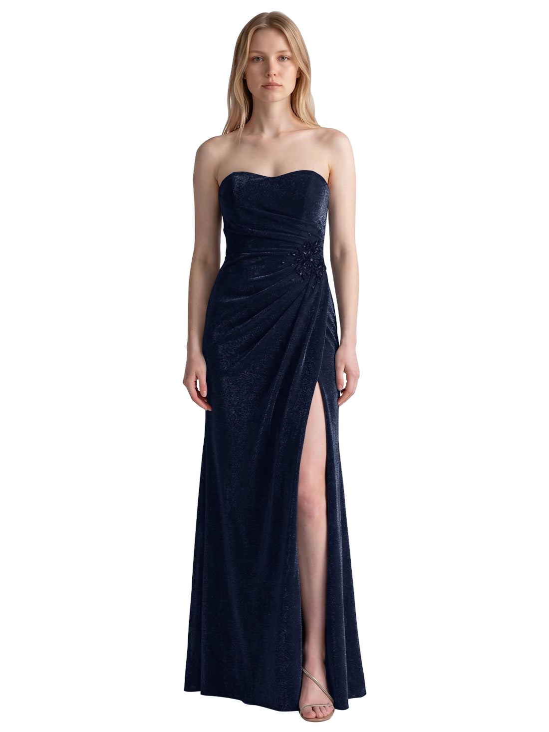 Velvet Prom Dress with Beaded Applique 