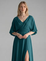 V-neck Slit Ruched Mother Dress 