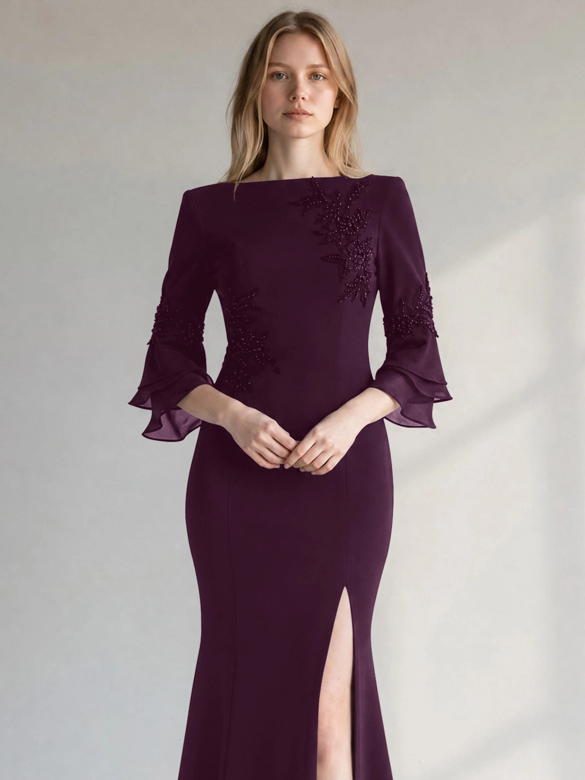 Chiffon Mother of the Bride Dress with 3/4 Sleeves