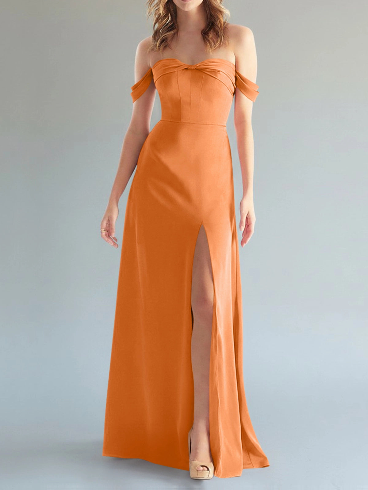 Off-the-Shoulder Slit Bridesmaid Dress 