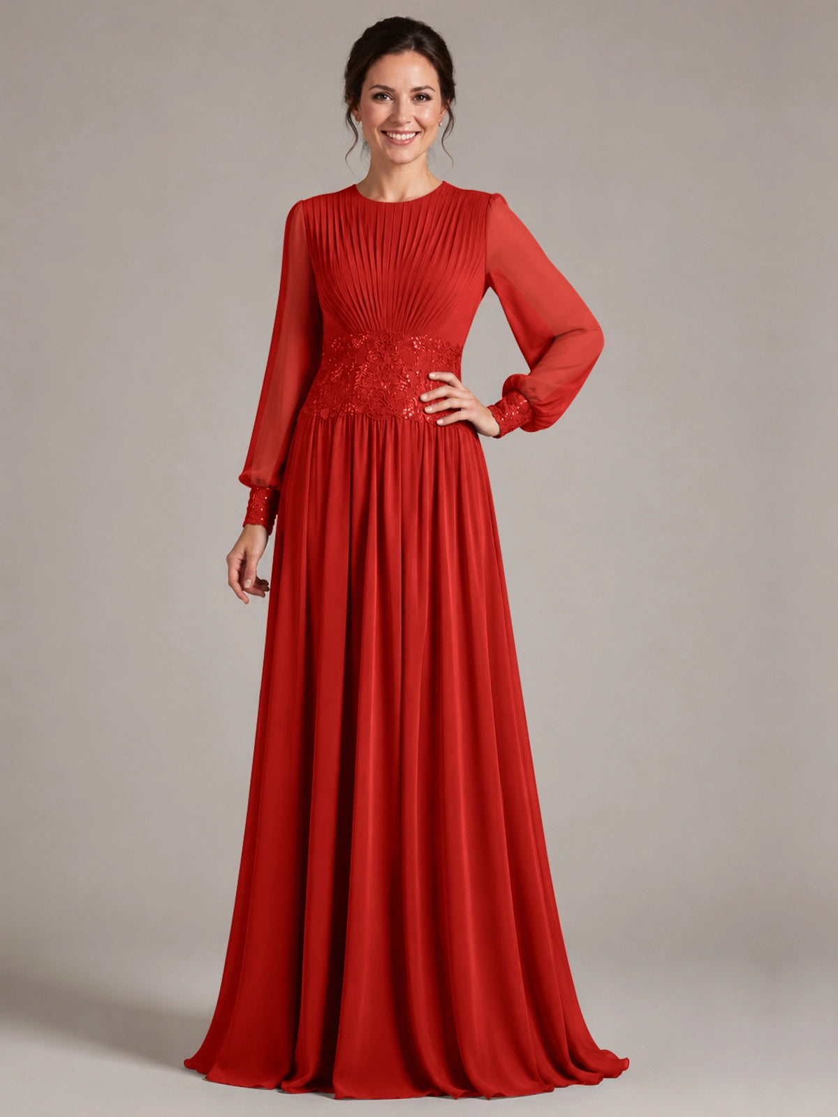 Chiffon Mother of the Bride Dress with Jewel Neckline 