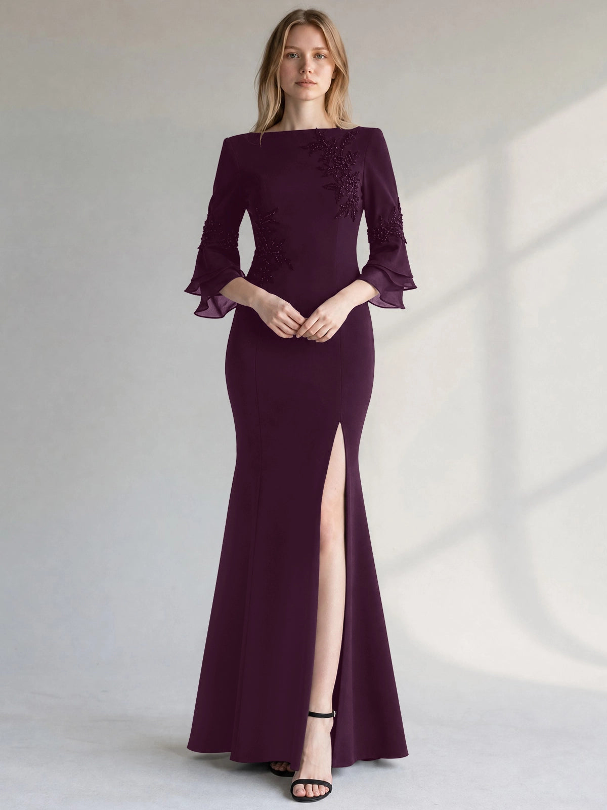 Chiffon Mother of the Bride Dress with 3/4 Sleeves