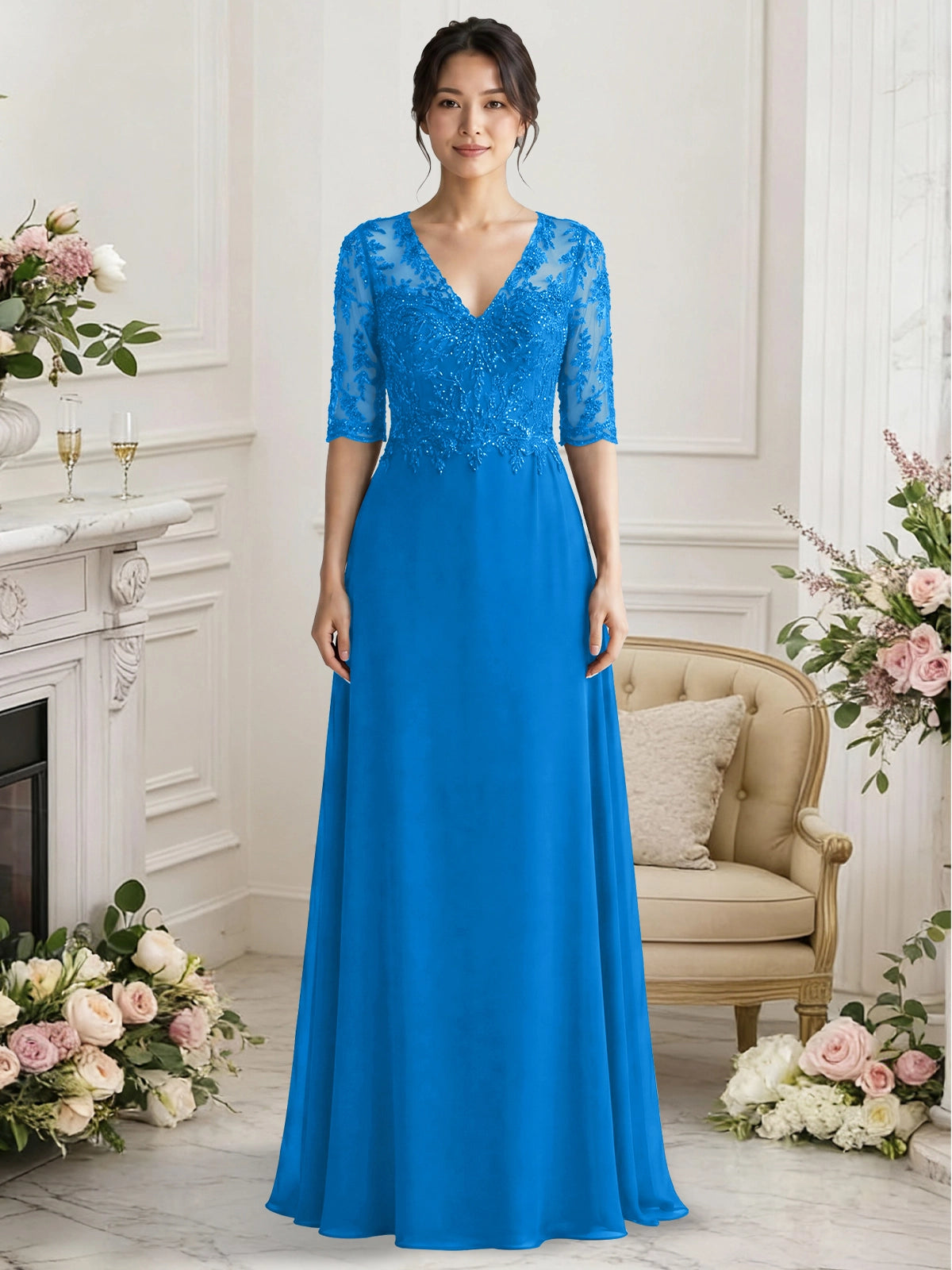 Lace Mother of the Bride Dress with Half Sleeves
