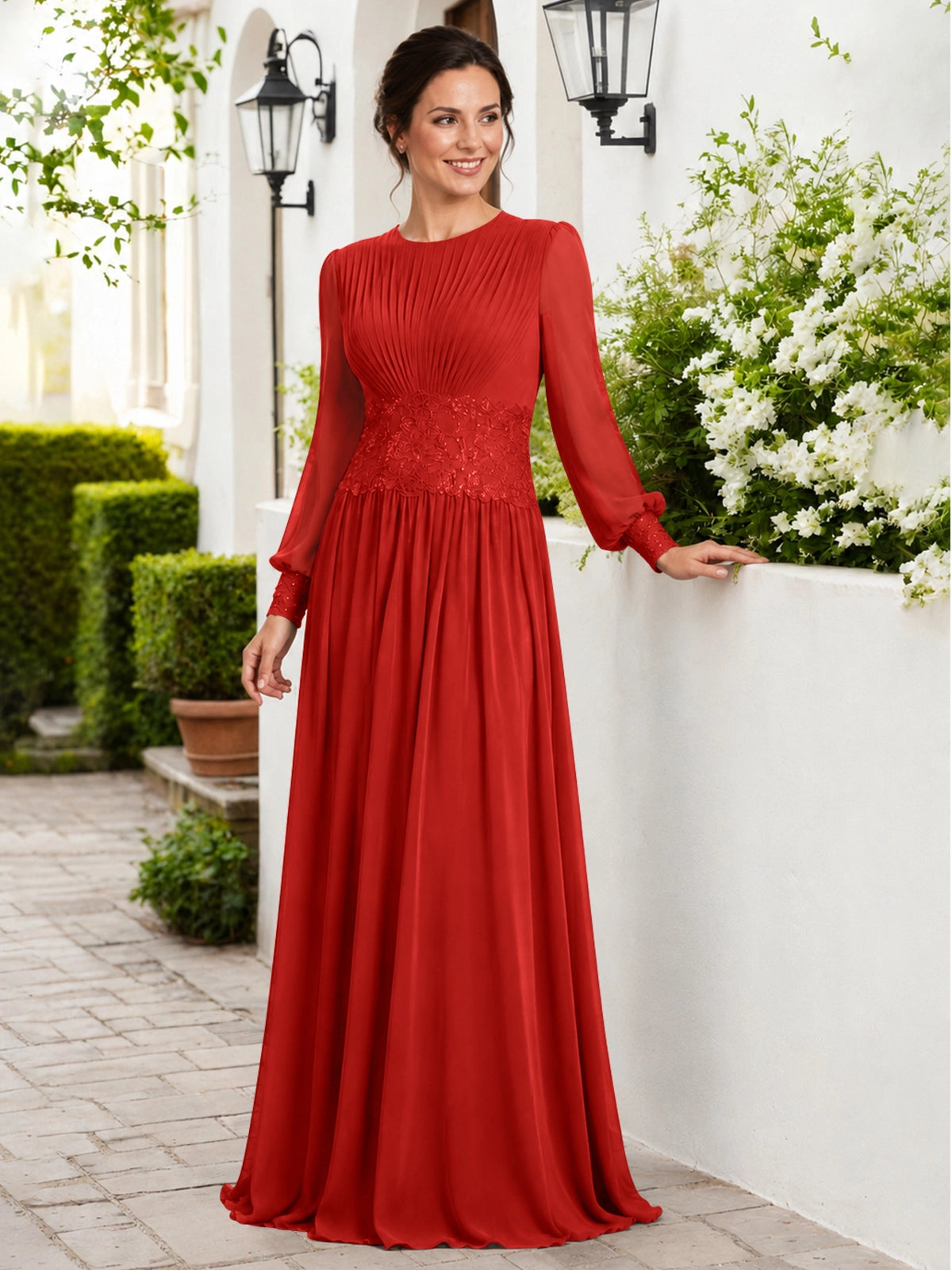 Chiffon Mother of the Bride Dress with Jewel Neckline 