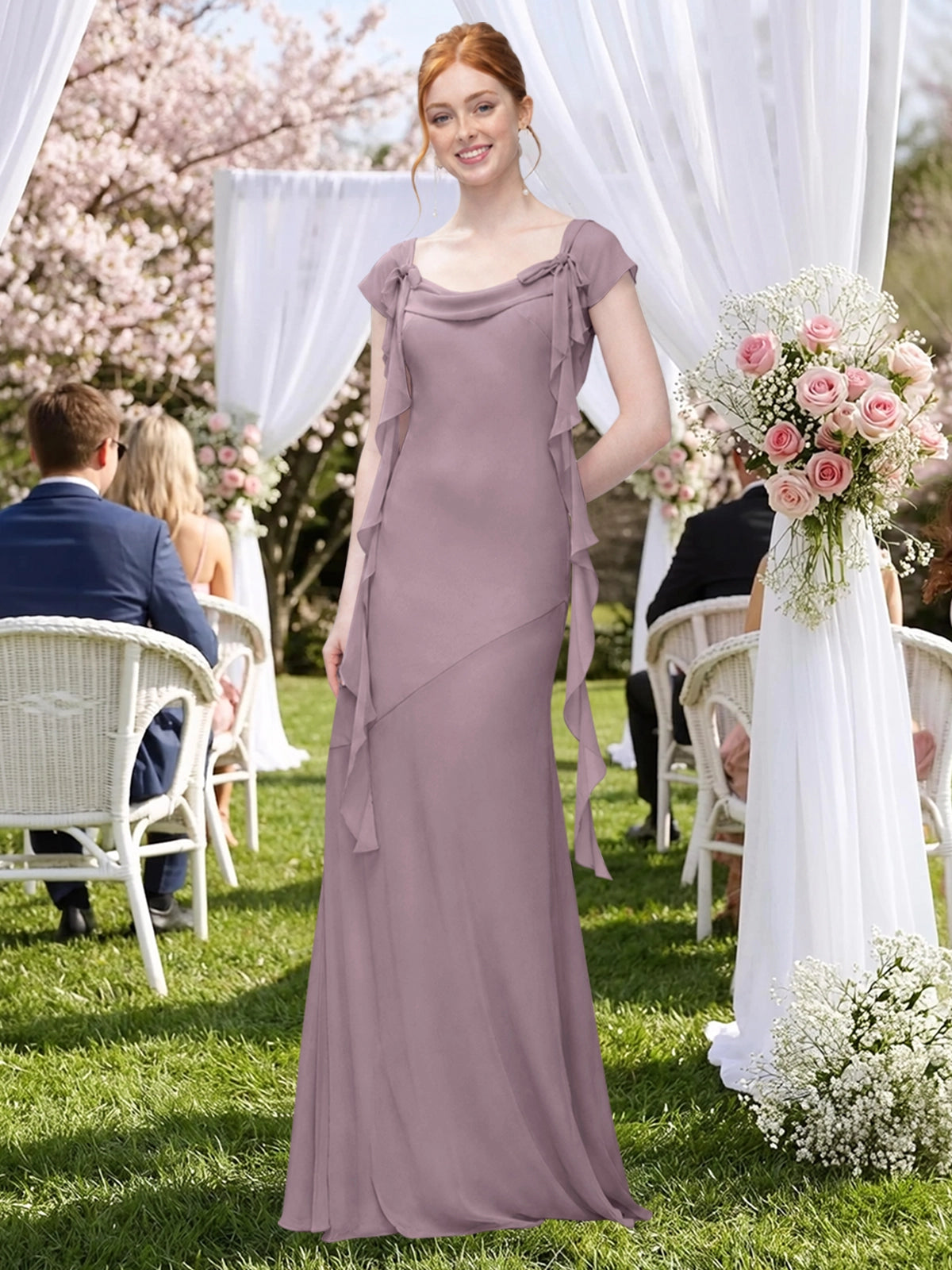 Flowy Ruffle Sheath Bridesmaid Dress 