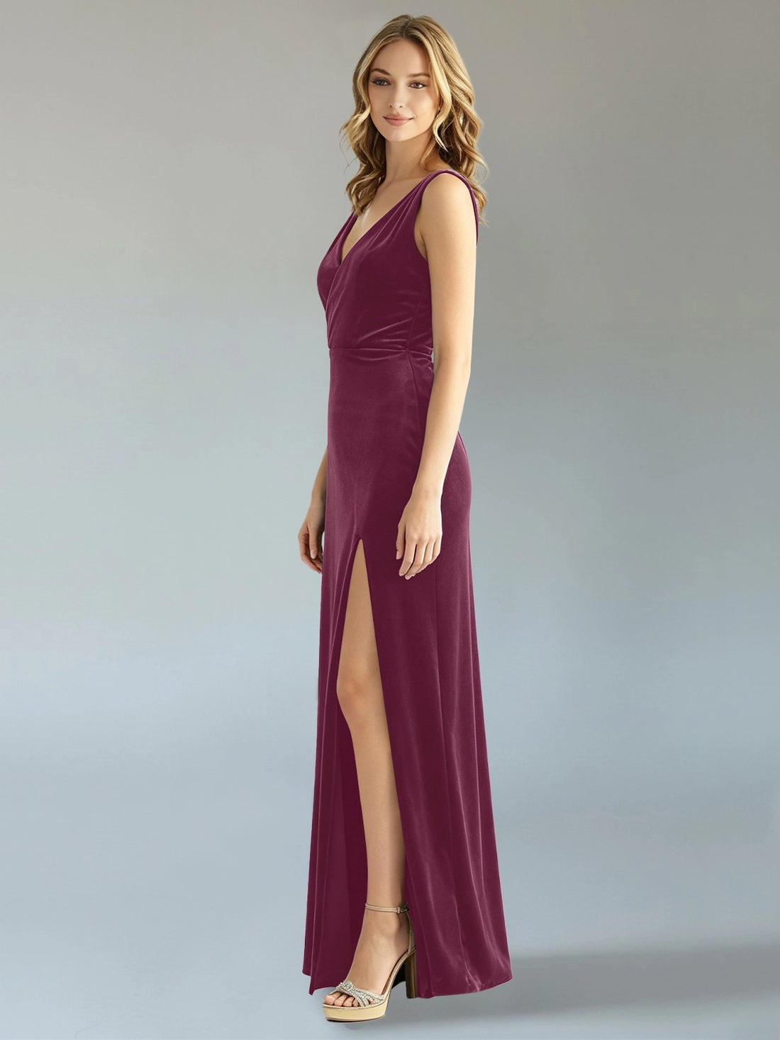 Velvet Bridesmaid Dress with Slit 