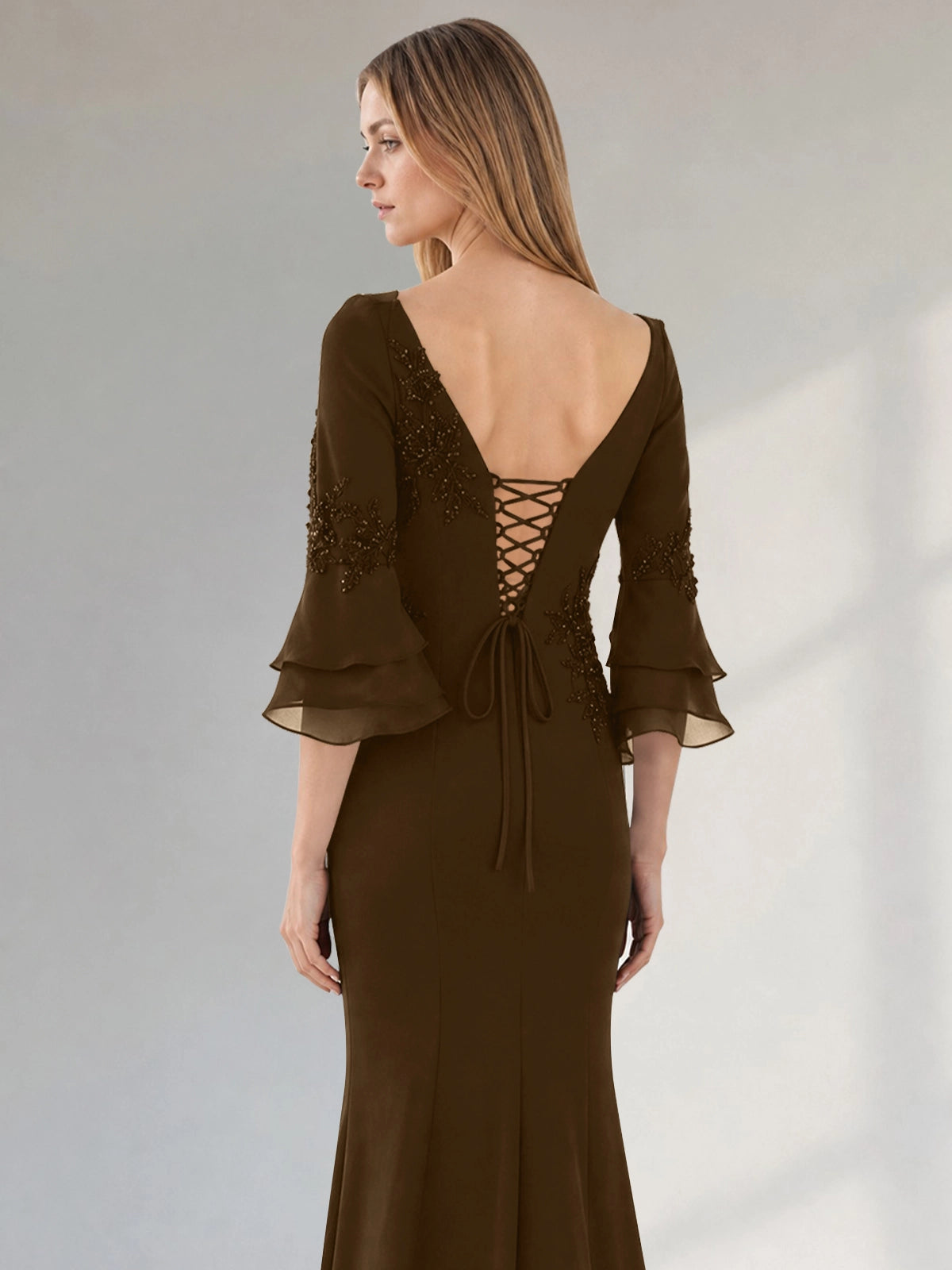 Chiffon Mother of the Bride Dress with 3/4 Sleeves