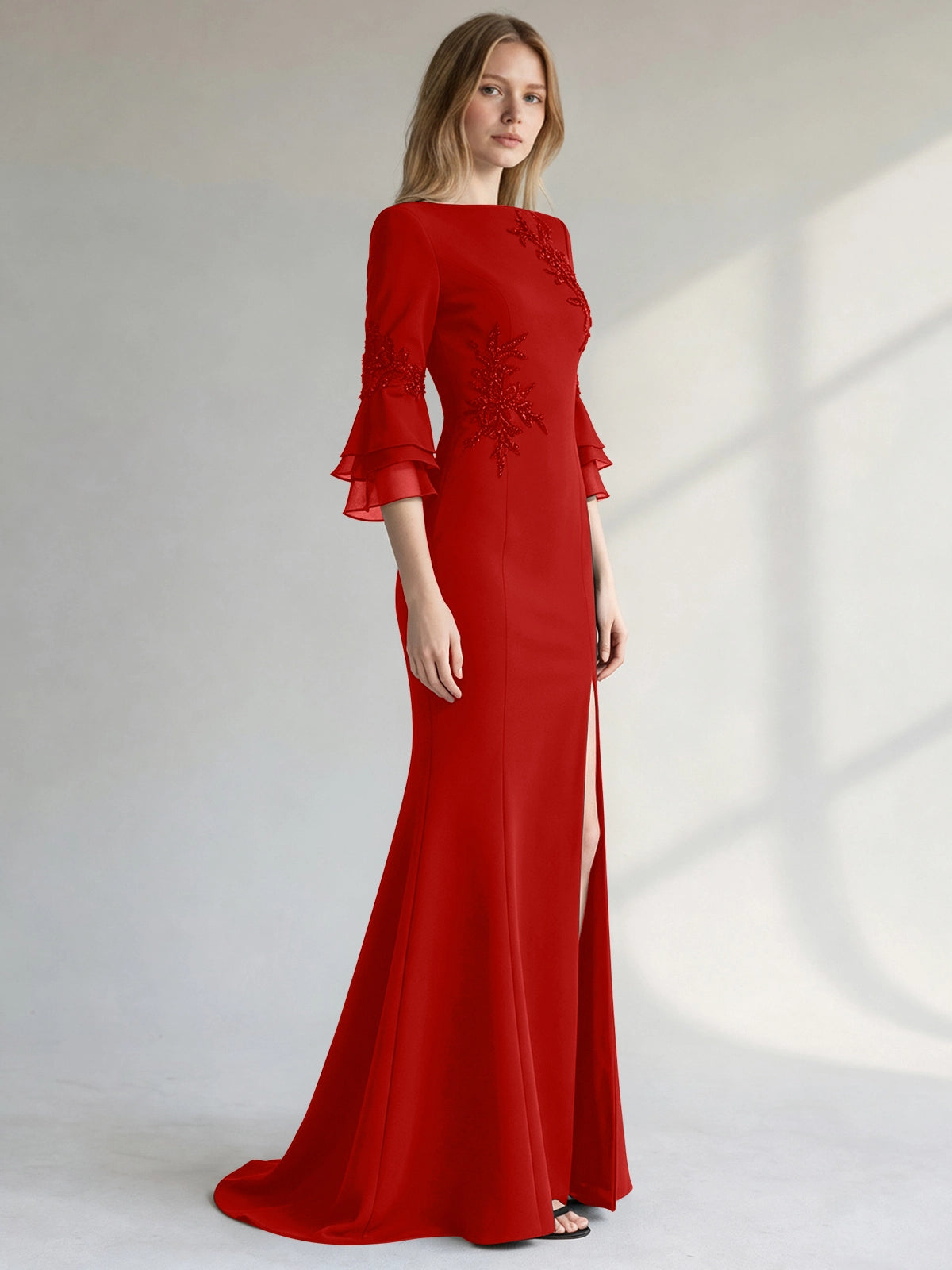 Chiffon Mother of the Bride Dress with 3/4 Sleeves