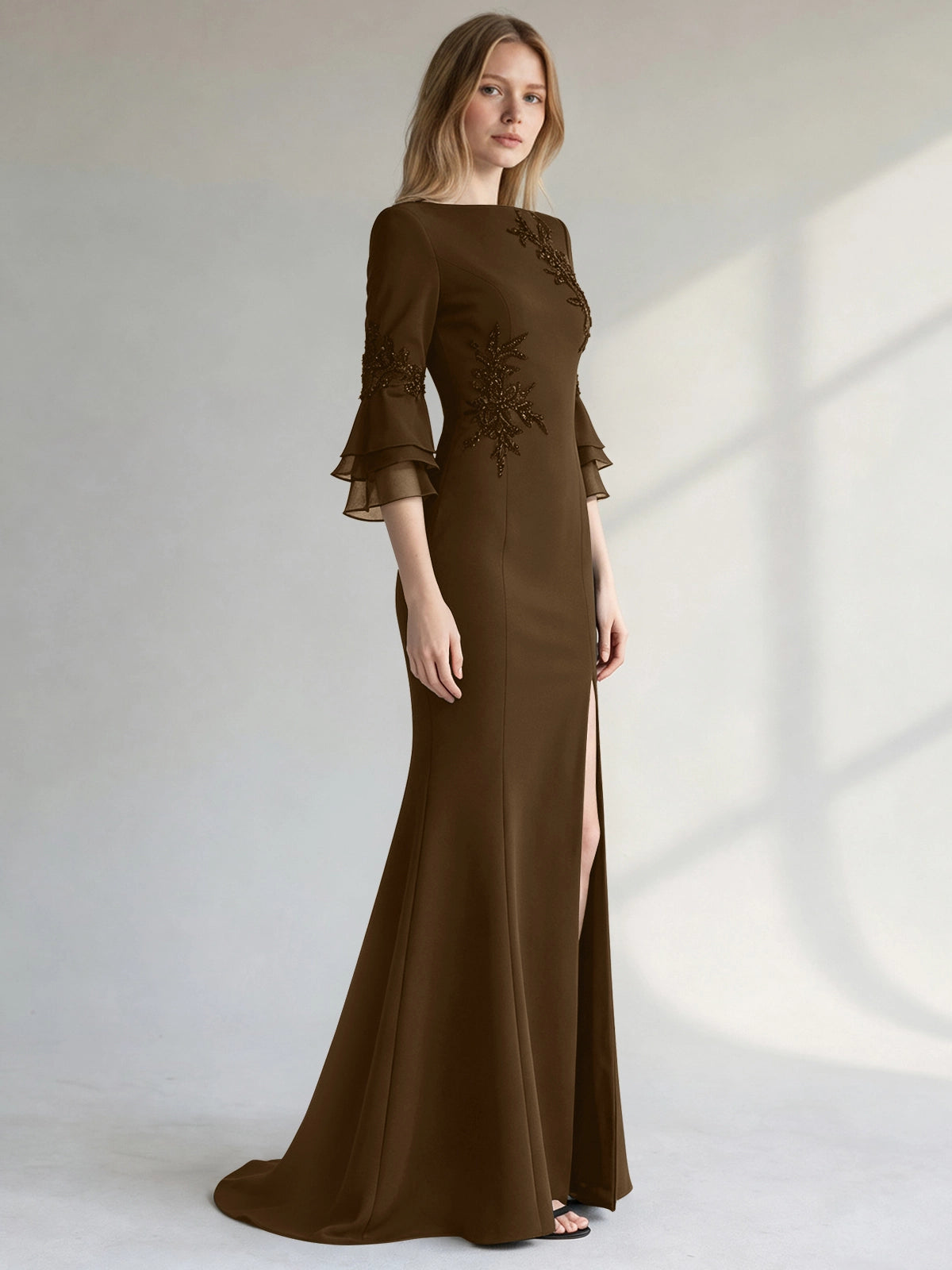 Chiffon Mother of the Bride Dress with 3/4 Sleeves