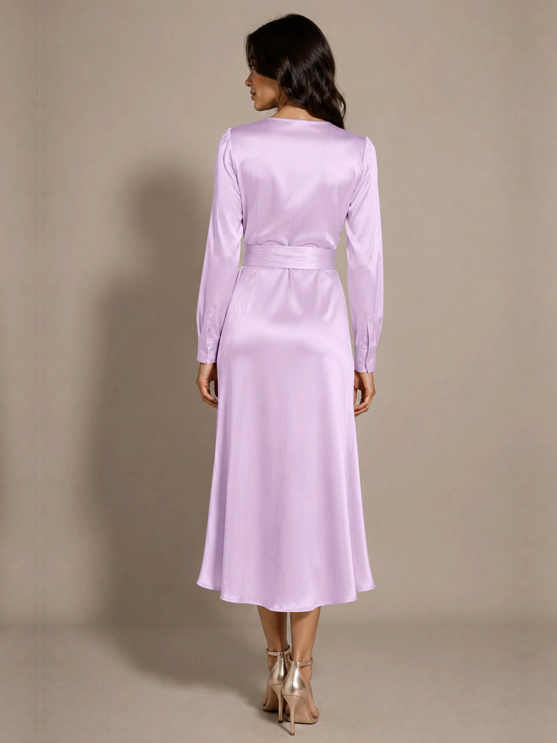 Silk-like Mother of the Bride Dress with Self-Tie Sash 
