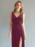 Velvet Bridesmaid Dress with Slit 
