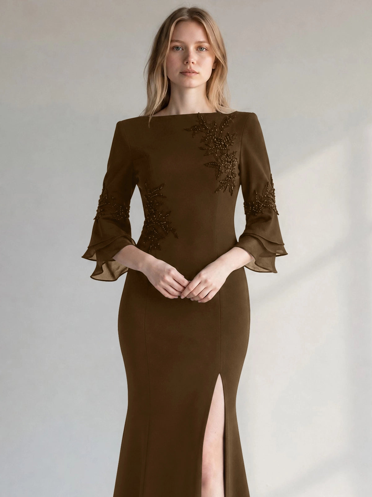 Chiffon Mother of the Bride Dress with 3/4 Sleeves