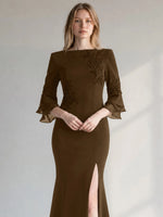 Chiffon Mother of the Bride Dress with 3/4 Sleeves