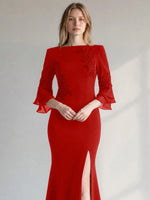 Chiffon Mother of the Bride Dress with 3/4 Sleeves