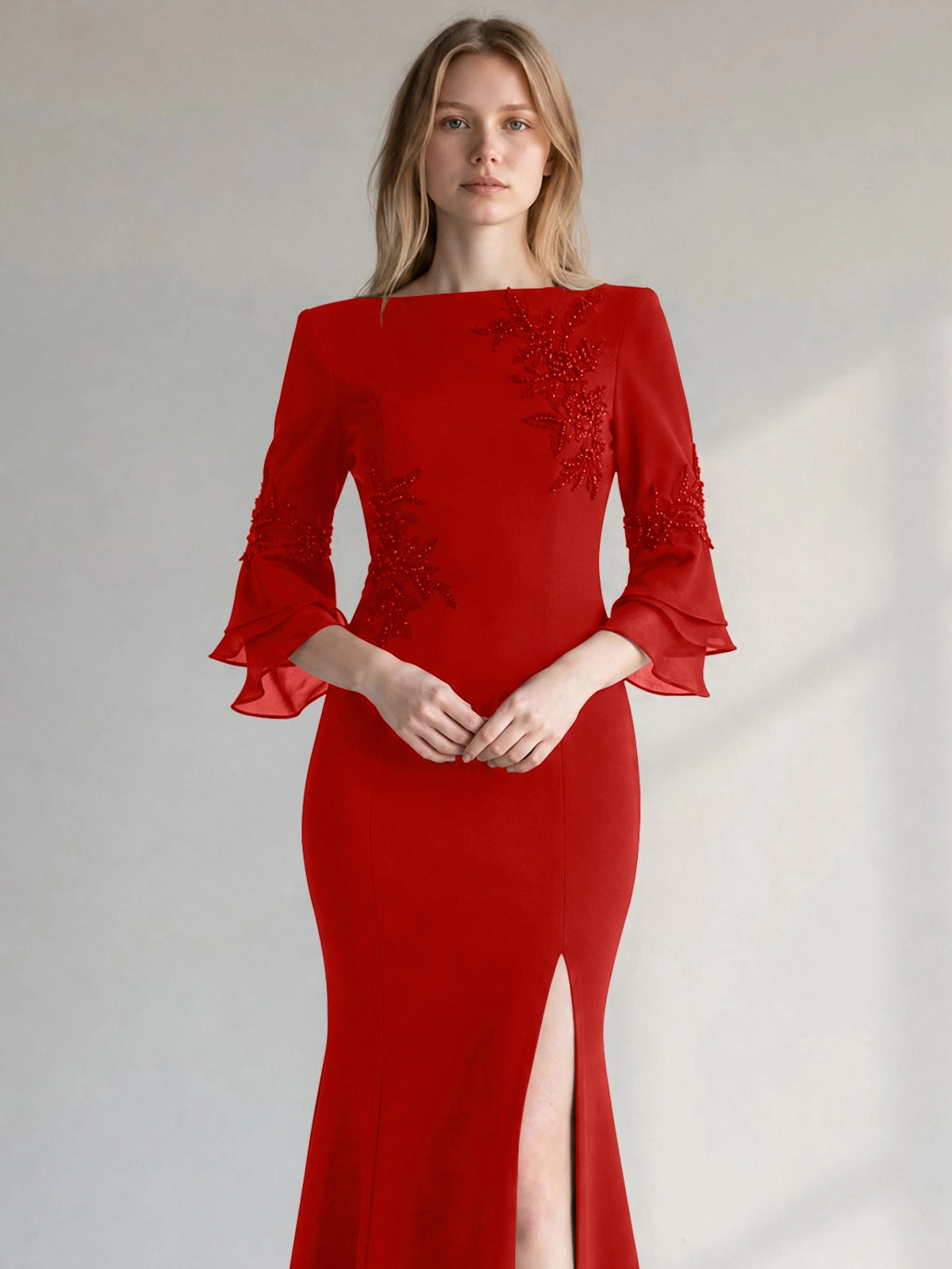 Chiffon Mother of the Bride Dress with 3/4 Sleeves