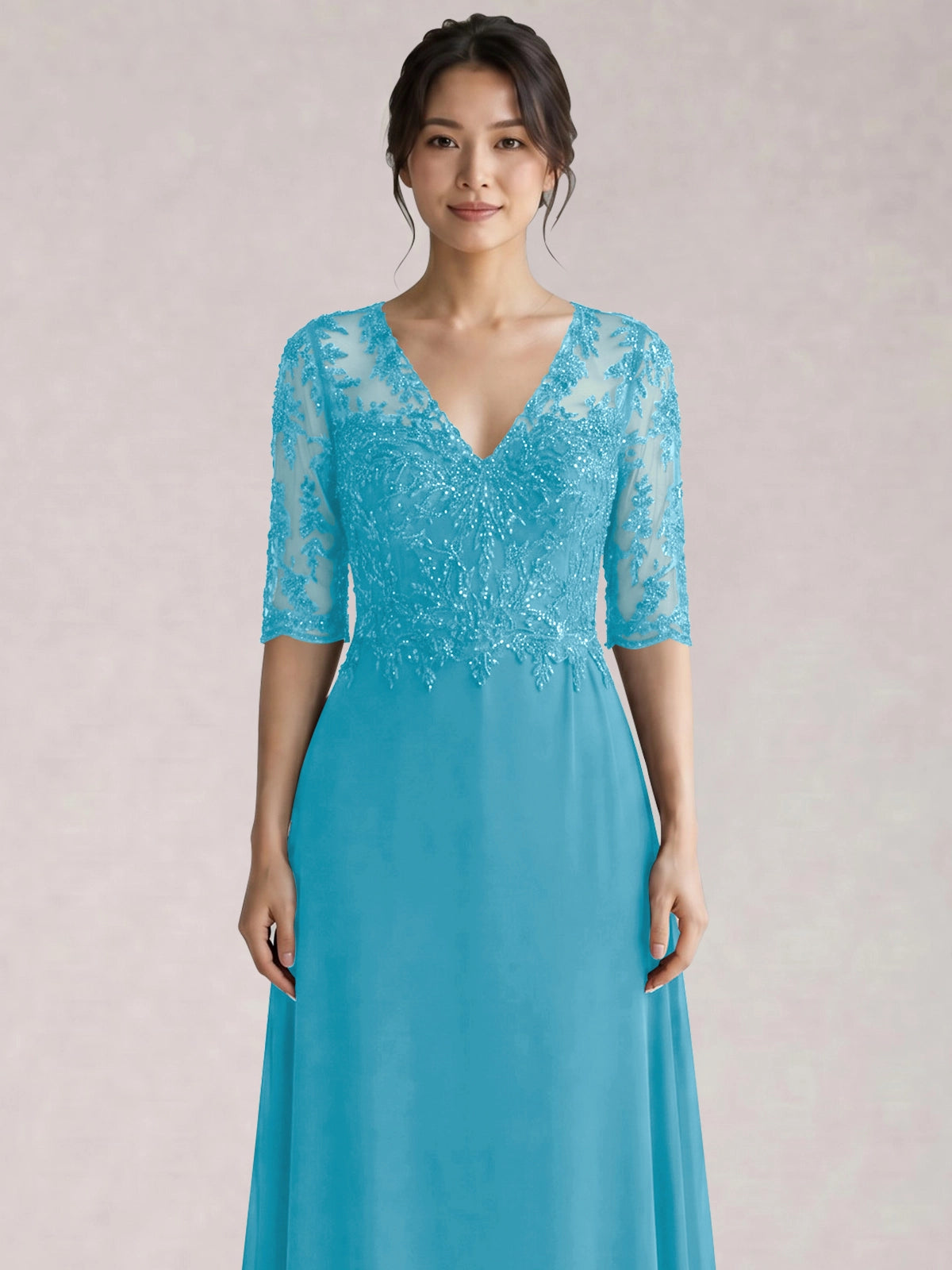 Lace Mother of the Bride Dress with Half Sleeves