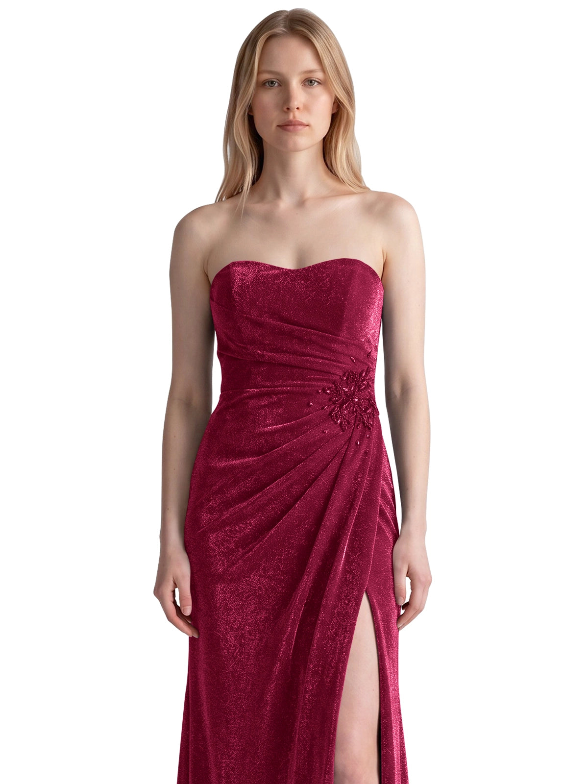 Velvet Prom Dress with Beaded Applique 