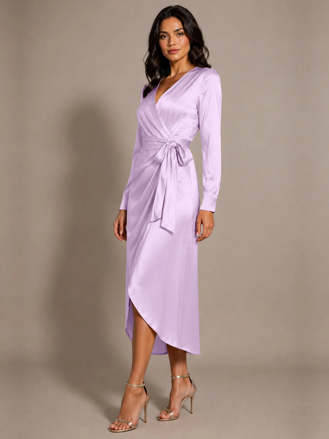 Silk-like Mother of the Bride Dress with Self-Tie Sash 