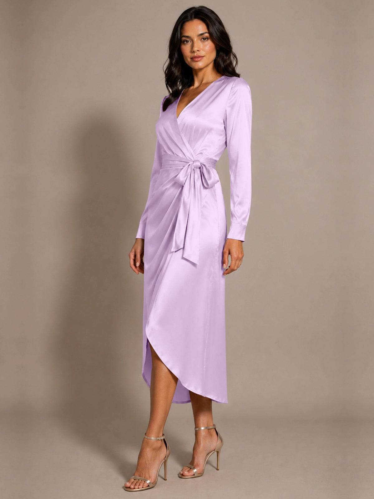 Silk-like Mother of the Bride Dress with Self-Tie Sash 