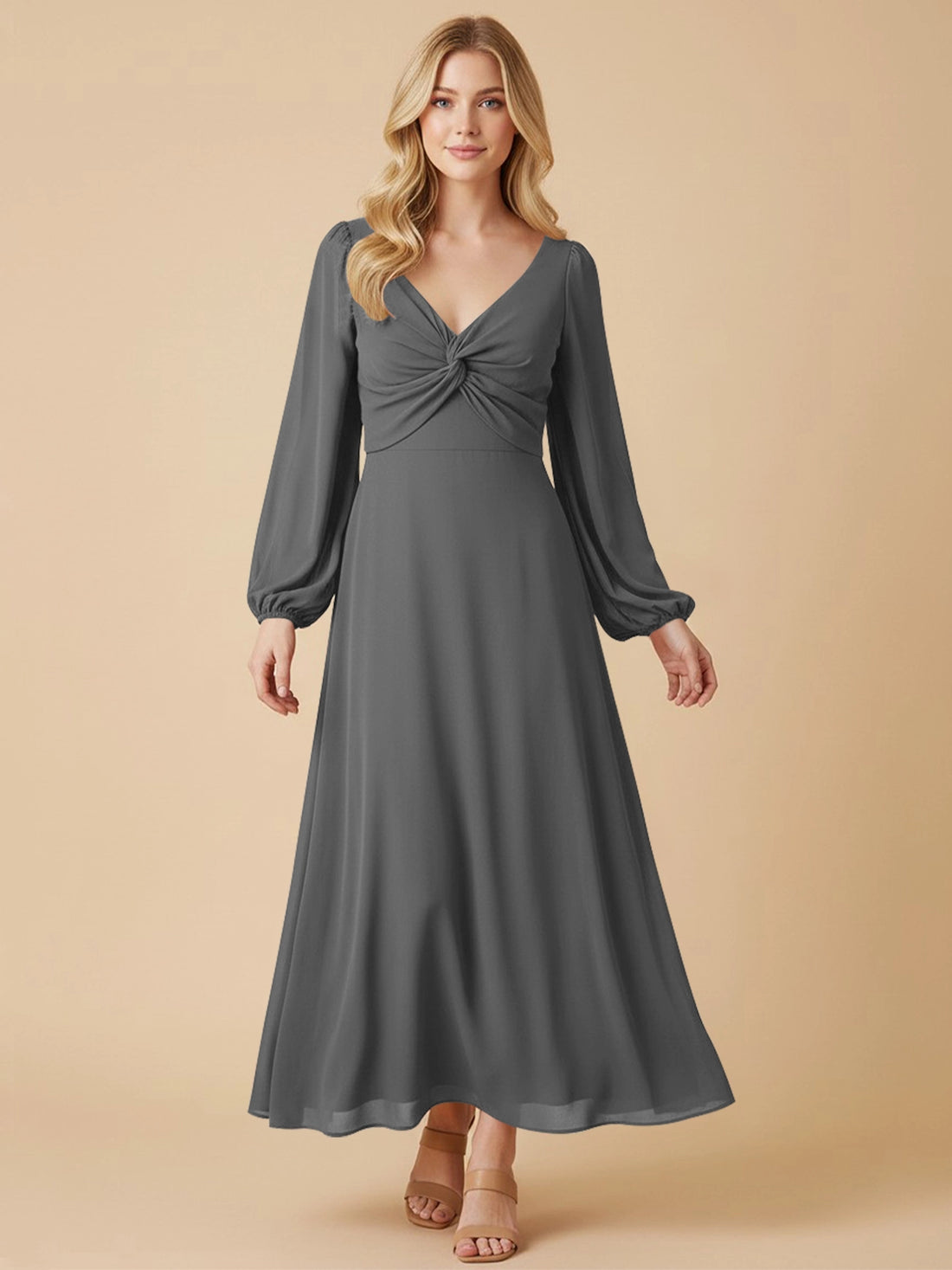 A-line Bridesmaid Dress with Long Sleeves 