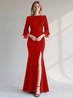 Chiffon Mother of the Bride Dress with 3/4 Sleeves