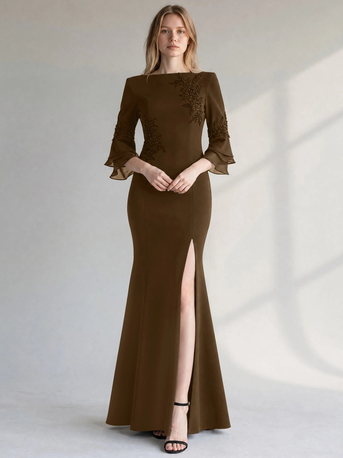 Chiffon Mother of the Bride Dress with 3/4 Sleeves