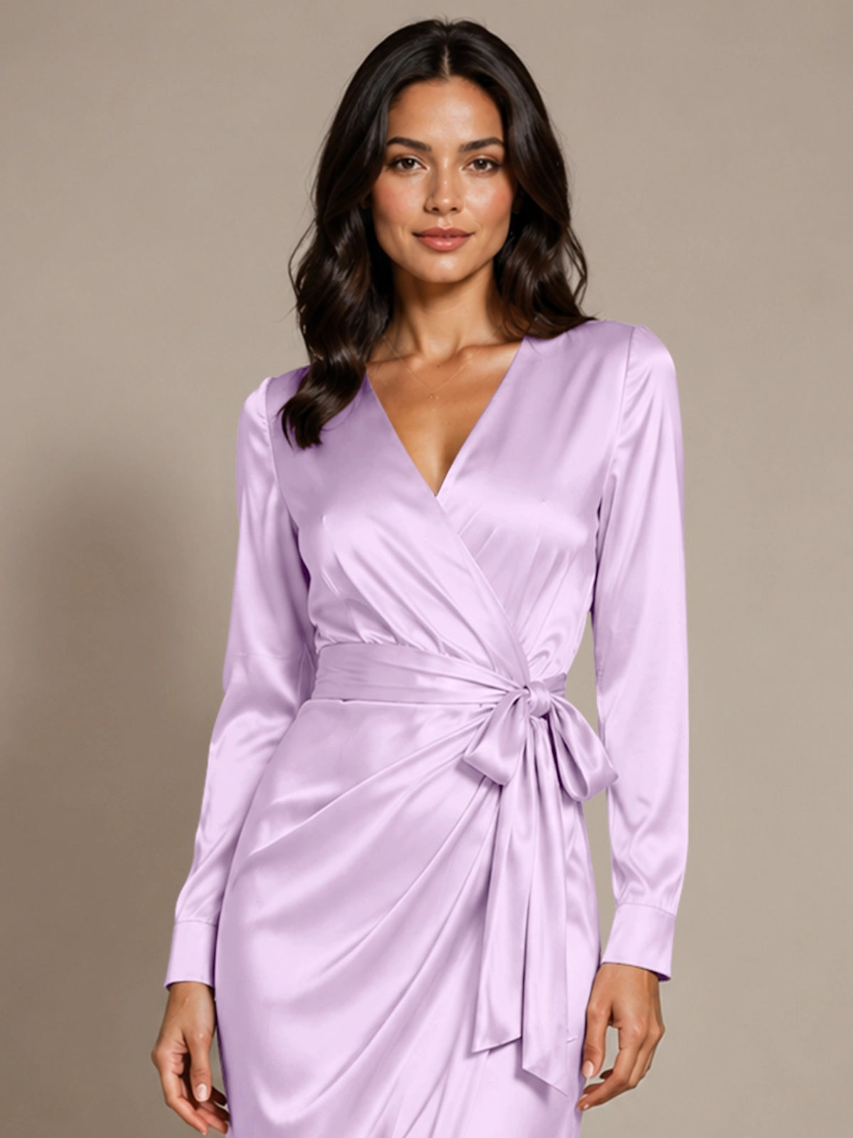 Silk-like Mother of the Bride Dress with Self-Tie Sash 