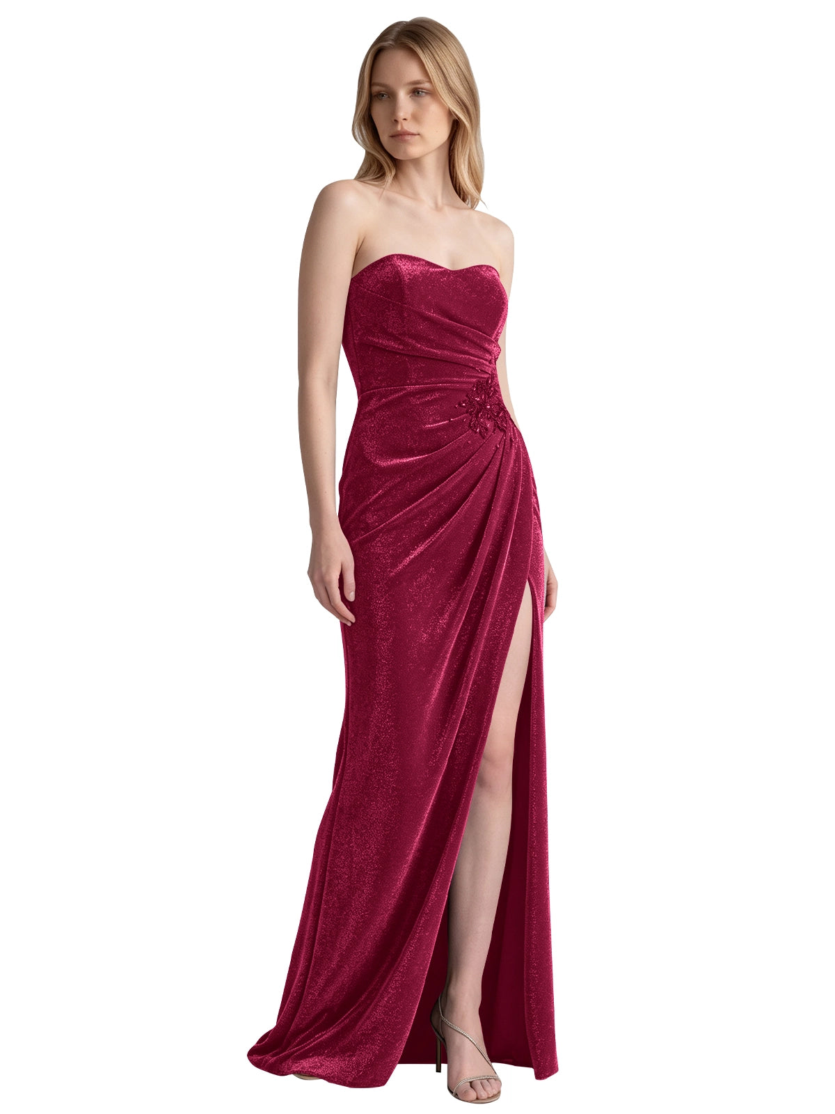Velvet Prom Dress with Beaded Applique 