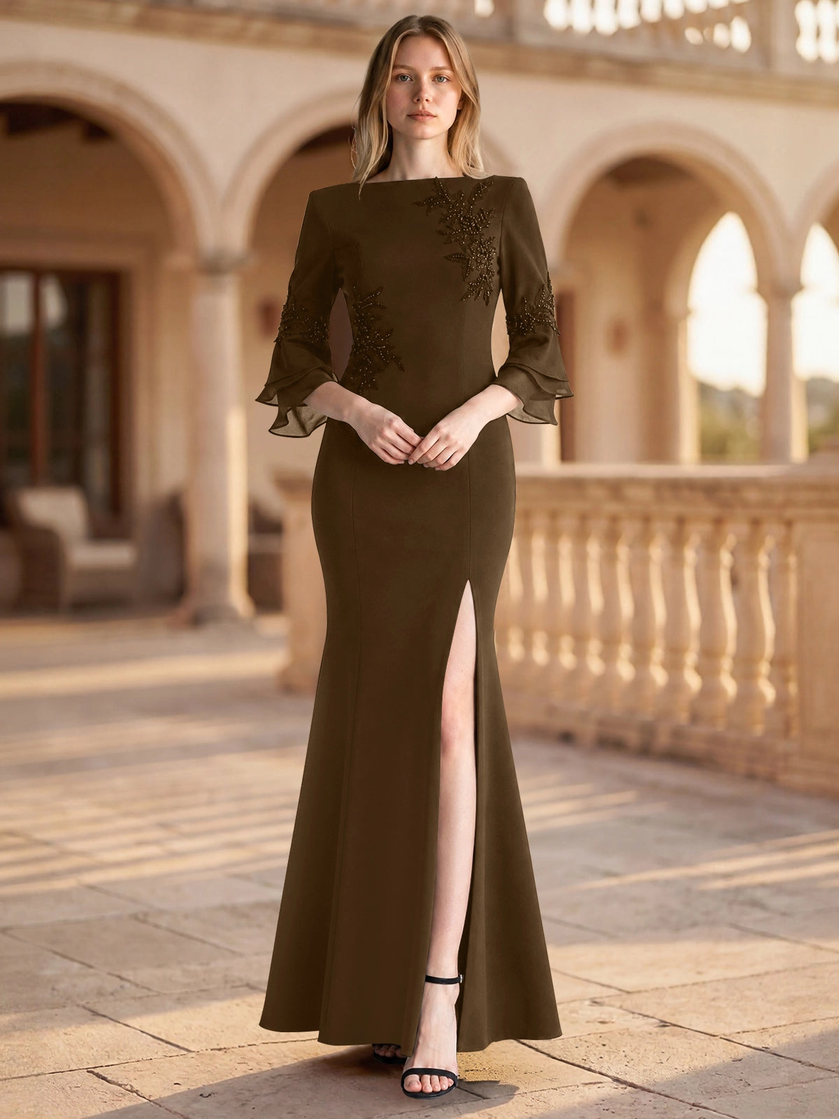 Chiffon Mother of the Bride Dress with 3/4 Sleeves