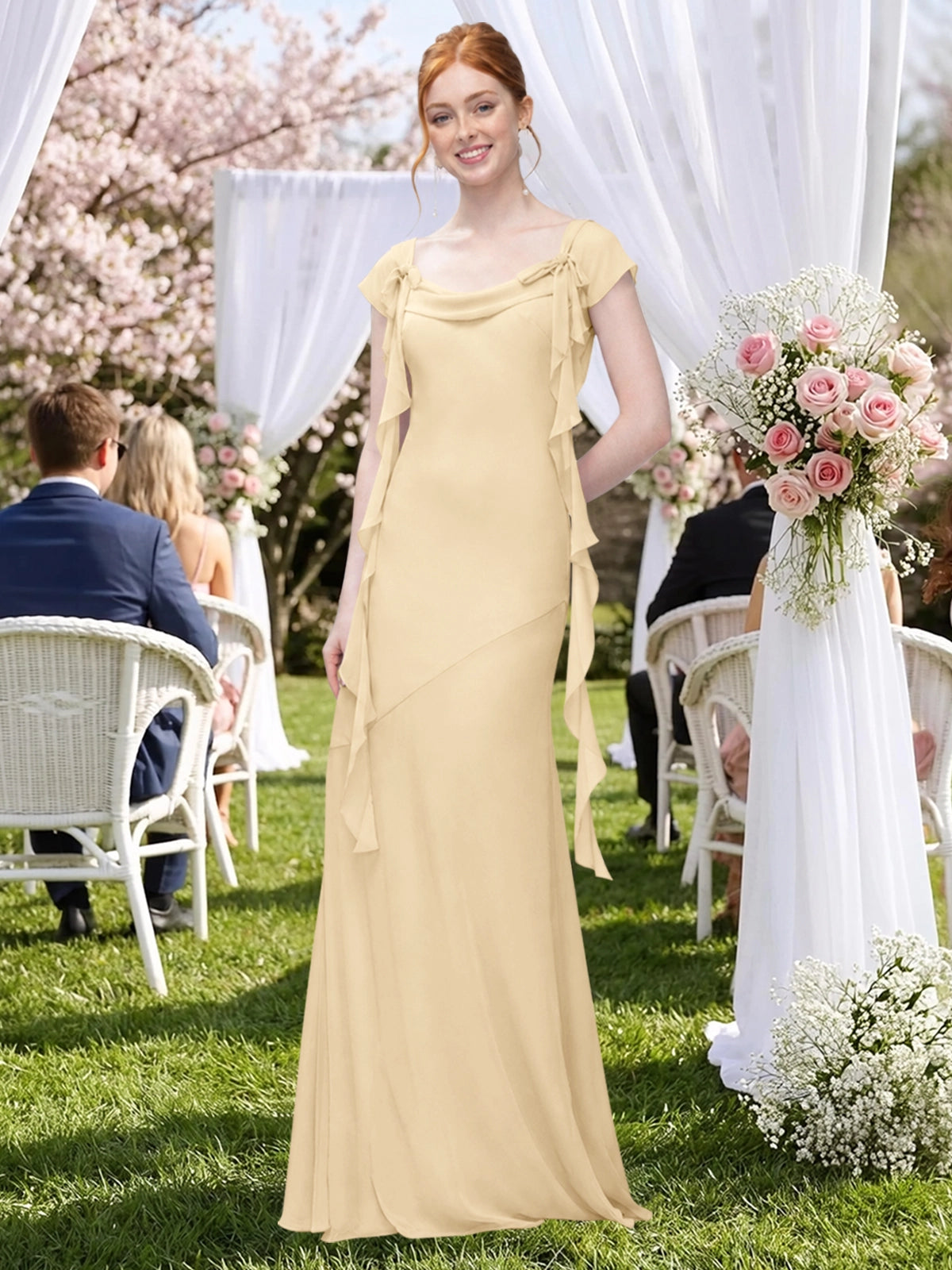 Flowy Ruffle Sheath Bridesmaid Dress 