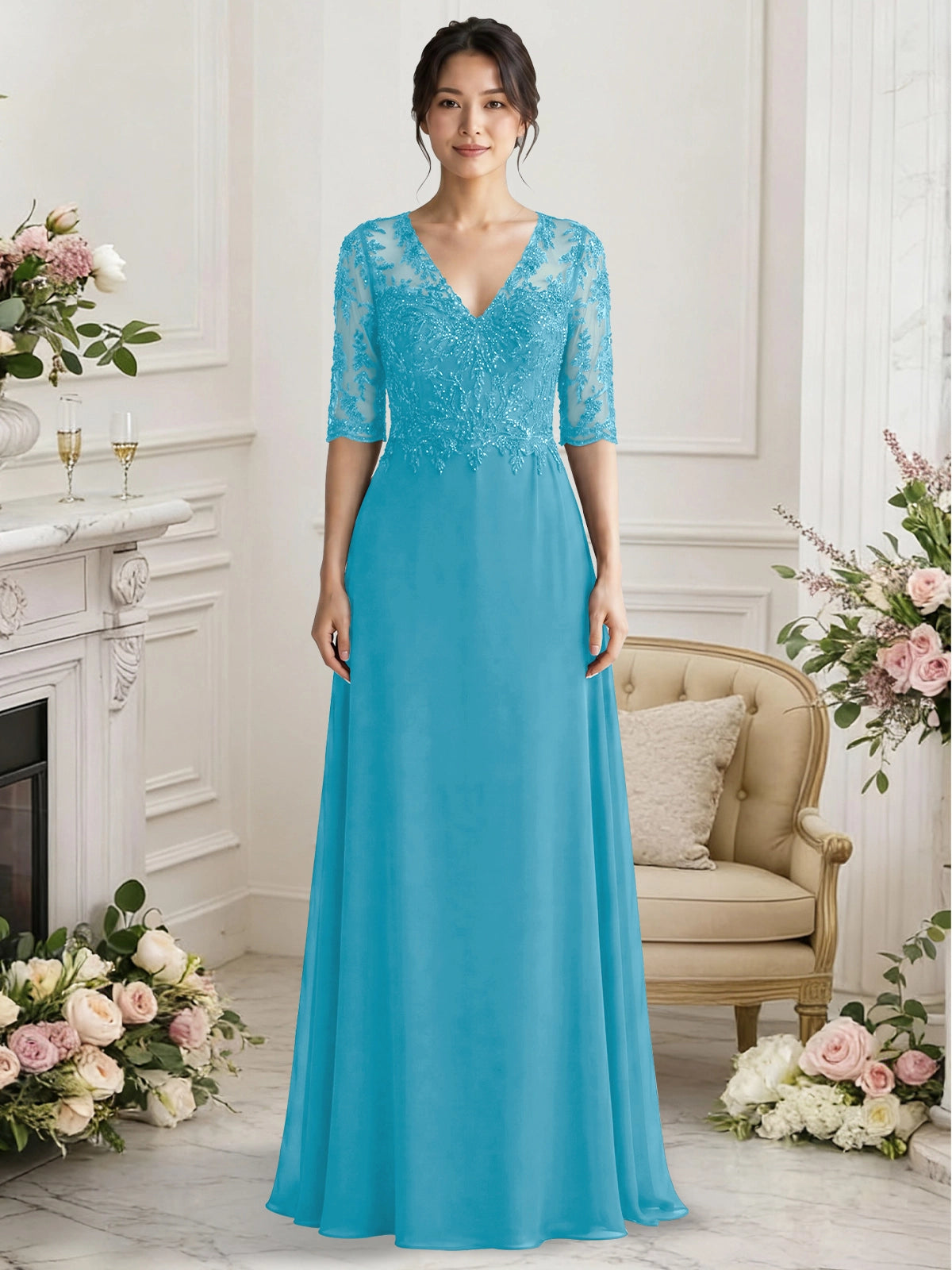 Lace Mother of the Bride Dress with Half Sleeves