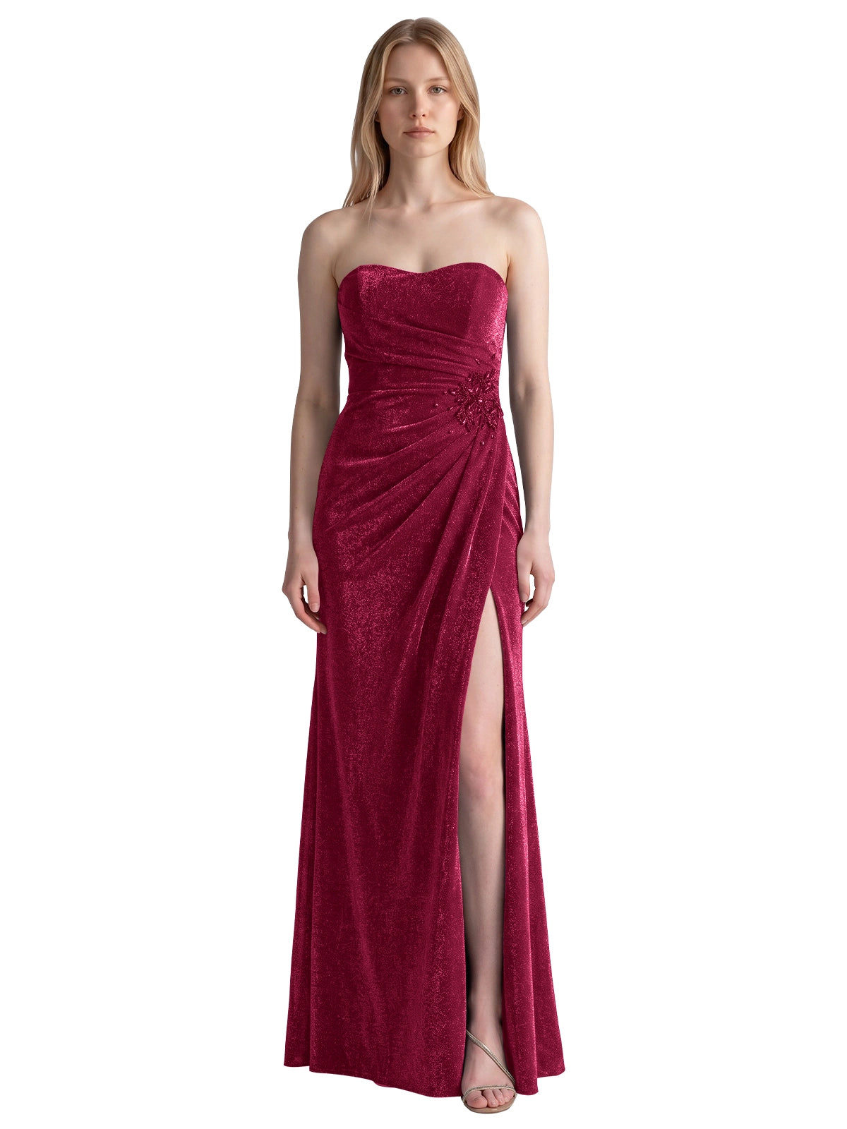 Velvet Prom Dress with Beaded Applique 