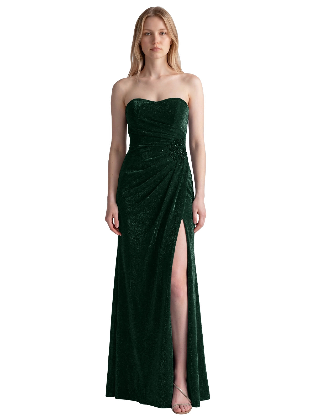 Velvet Prom Dress with Beaded Applique 